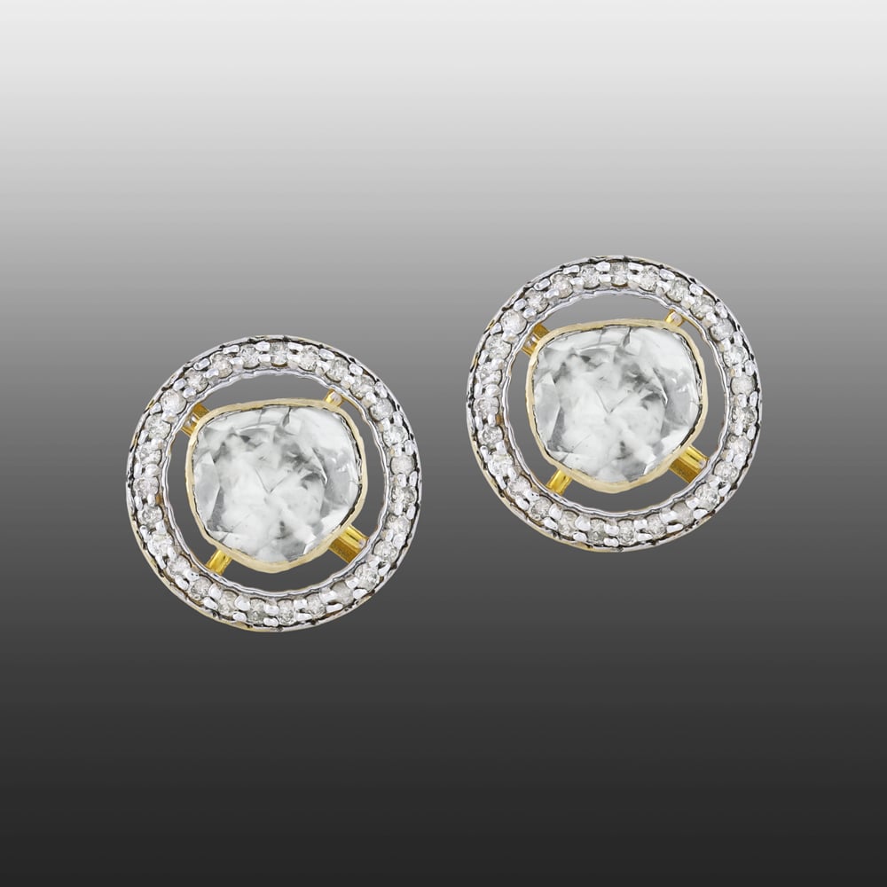 Round Polki Earrings with Diamond Halo